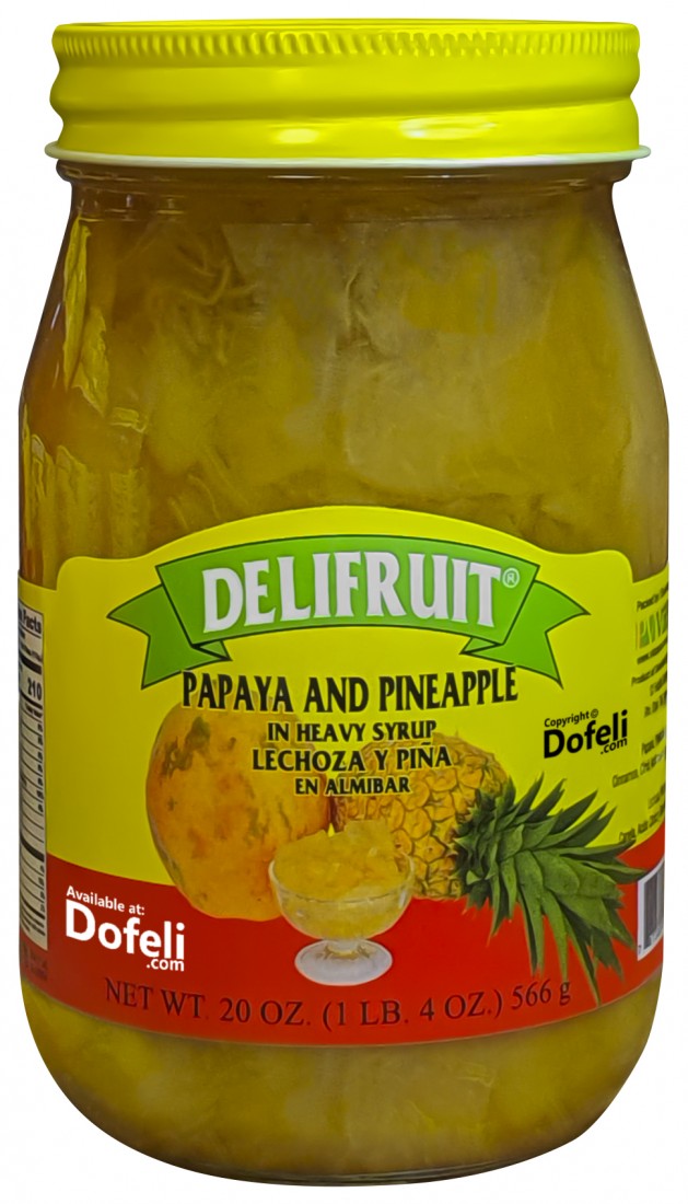 Delifruit Dominican dessert of papaya and pineapple slices, gently cooked in syrup with flavor.